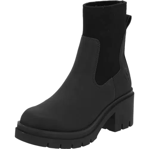 Palado Damen plateau Chelsea Boots Kalymnos - modische Stiefeletten für Frauen - modische Winterschuhe - Elegante Winterstiefel mit Blockabsatz Schwarz UK4