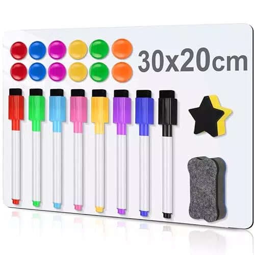 Partideal A4 Magnetisches Whiteboard Kühlschrank, Magnettafel Kühlschrank mit 8 Whiteboardstift