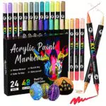 Patamiyar Acrylstifte für Steine Wasserfest, 48 Farben/24 Stifte Dual Tip Acrylfarben Stifte Steine Bemalen Set Acrylstifte für Steine Holz Glas Leinwand Papier Keramik DIY Fotoalben