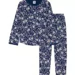 Petit Bateau Mädchen Pyjama, Blau Incognito / Weiss Marshmallow