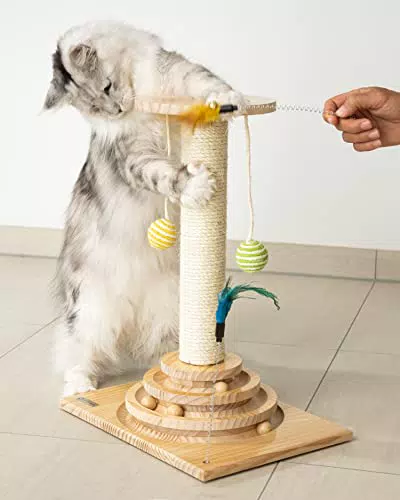 PetJunkee Kratzstamm für Katzen - Interaktives Katzenspielzeug mit 40cm-hoher Kratzsäule