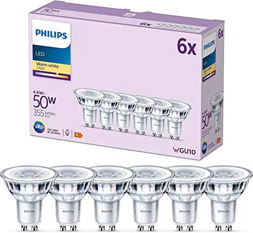 Philips Classic LED GU10 Lampe, 50W, klar, warmweiß