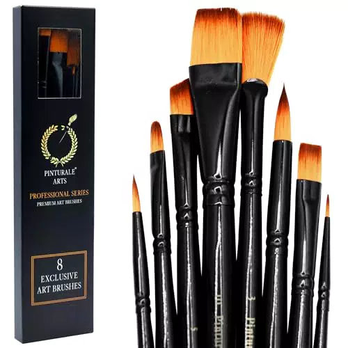 Pinturale Pinselset Acrylfarben für Profis, 8-Teiliges Pinsel Set für Acrylfarben und Öl