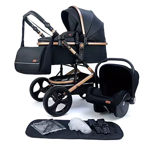 Pixini Kinderwagen Kalani 3in1 Kombikinderwagen, inkl. Babywanne & Buggy & Auto-Babyschale & Wickeltasche/Cupholder/Regenschutz