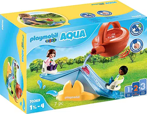 PLAYMOBIL 1.2.3 70269 Wasserwippe mit Gießkanne, Wippe mit Zwei Kindern und Gießkanne