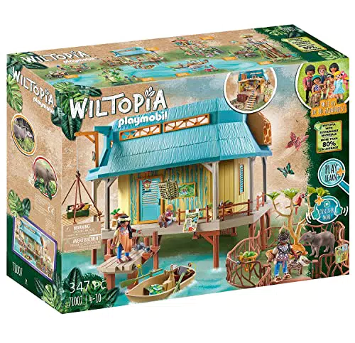 PLAYMOBIL Wiltopia 71007 Tierpflegestation mit Halterungen zum befestigen von Booten und schwimmfähigem Ruderboot