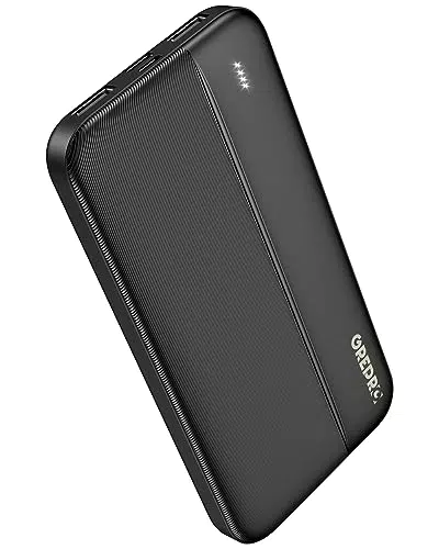 Power Bank 10000mAh, GREPRO Externer Handyakkus, Power Bank Klein Aber Stark mit Type-c + Micro Eingängen Ports und USB-C + 2 USB Ausgängen Ports für Smartphones