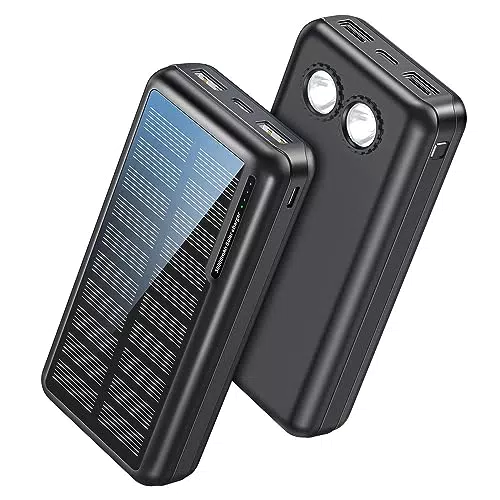 Power Bank 26800mAh Solar Powerbank Externer Akku mit 3 Eingängen & 2 Ausgängen