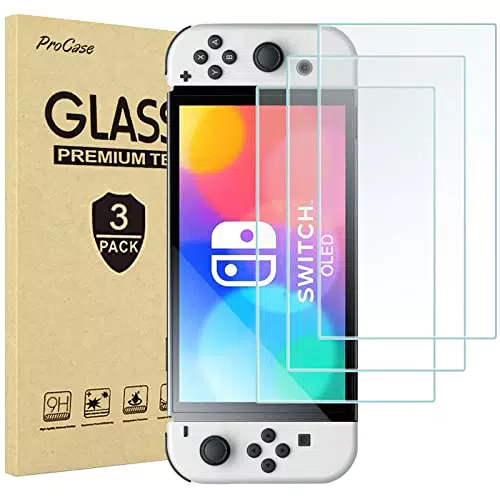 ProCase [3 Stück Schutzfolie für Switch OLED 2021 7 Zoll Displayschutzfolie Screen Protector Anti-Kratzen gehärtetes Glas Ultradünn und Ultra HD Bildschirmschutz für Nintendo Switch OLED -Klar