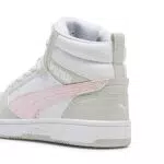 PUMA Rebound V6 MID JR Sneaker, White-Frosty PINK-Sedate Gray