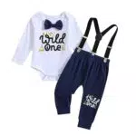 Qiraoxy Baby Junge 1. Geburtstag Outfits Fliege Strampler Hosenträger Hosen 3tlg Gentleman Kleidung Set Fotografie Requisiten Party Kleidung