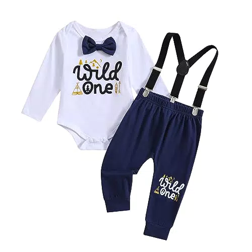 Qiraoxy Baby Junge 1. Geburtstag Outfits Fliege Strampler Hosenträger Hosen 3tlg Gentleman Kleidung Set Fotografie Requisiten Party Kleidung