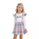Qiraoxy Baby Mädchen Kleidung Set Ruffle Langarm tShirt Top Kariertes Strapse Rock Kleid Set Kleinkind Kinder Mädchen Baumwolle Bekleidungsset