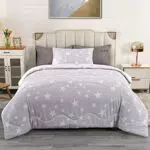Qucover Bettdecke 135x200cm Bedruckte Sterne Muster Mikrofaser Füllung 260 GSM Weich 4-Jahreszeiten Zudecke mit Kissenbezug 80x80cm Steppdecke Weiß & Grau ohne Bezug nutzbar