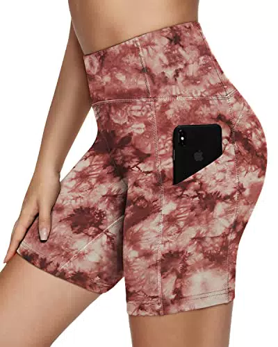 QUEENIEKEE Women's Running Shorts with Phone Pockets Medium Waist 6 inches Inseam Yoga Sports Shorts Tummy Control Workout Pants Size M Color Azolla pinnata