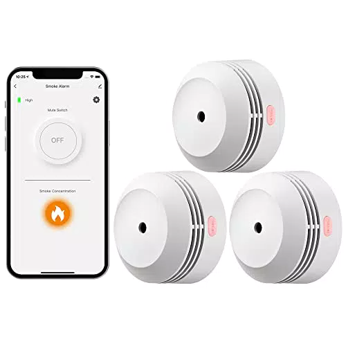 Rauchmelder Wi-Fi 3er Set, AEGISLINK kabelloser Smart-Feuerrauchmelder mit austauschbarer Lithiumbatterie und Stummschalttaste