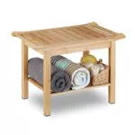 Relaxdays Badezimmer Bank Bambus, Sitzbank Bad, Ablage Badhocker Holz