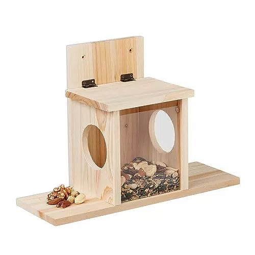 Relaxdays Eichhörnchen Futterhaus, Holz, 2 Eingänge & Sitzplattformen