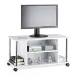 Relaxdays Fernsehtisch weiß, TV-Unterschrank mit 4 Rollen