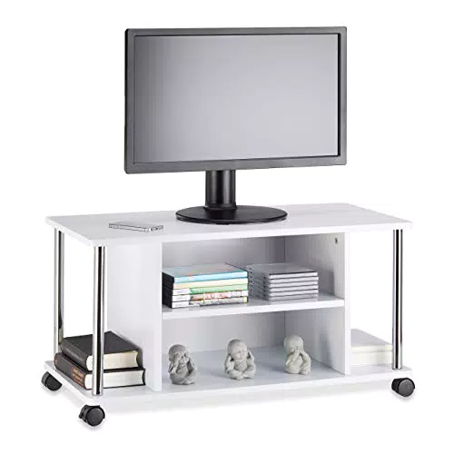 Relaxdays Fernsehtisch weiß, TV-Unterschrank mit 4 Rollen
