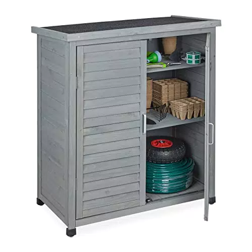 Relaxdays Gartenschrank, 3 Fächer, Flachdach mit Neigung