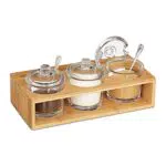 Relaxdays Gewürzgläser 3er Set, mit Bambus Halter
