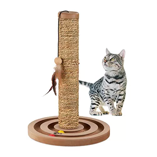 Relaxdays Kratzsäule für Katzen, HxD: 45 x 30 cm, Kratzstamm mit Spielzeug