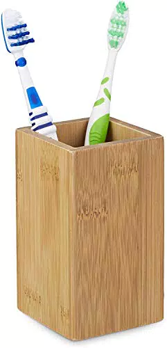Relaxdays, natur Zahnputzbecher, eckig, natürliches Design