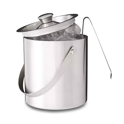 Relaxdays Round Bucket with Lid, Tongs, Ice Cube Container for Bars and Parties