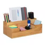 Relaxdays Schreibtisch, 7 Fächer, Bambus-Organizer