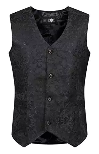 Ro Rox Herren Steampunk Gothic Formelle Brokat Weste - Schwarz