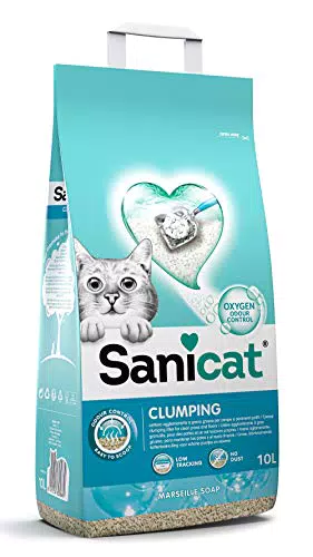 Sanicat - Marseille Seifenduft Klumpensand : Hergestellt aus natürlichen Mineralien. Beseitigt Gerüche Absorbiert Feuchtigkeit und erleichtert die Reinigung der Katzentoilette