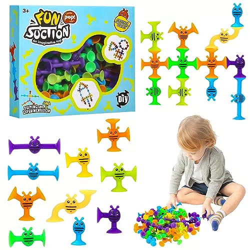 Sauger Spielzeug 57 Stücke Saug Bad Spielzeug für Kinder Silikonbausteine Saugspielzeug Fenster Spielzeug Badespielzeug Reise Spielzeug Sensorische Spielzeug Eltern-Kind Interaktives Spielzeug