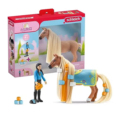 schleich HORSE CLUB 42585 Sofia's Beauties 18-Teiliges Pferde-Beauty-Set - Reiterin Kim und Pferd mit Mähne und Schweif zum Striegeln plus Zubehör