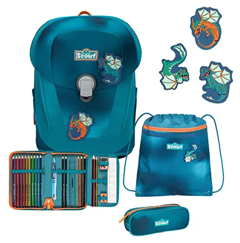 Scout Sunny II Schulranzen-Set 4-tlg. Exklusiv Superflash Seadragon 2023