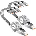 SDBAUX 3A/2Stück Multi USB Kabel, 3 in 1 USB Kabel Einziehbares Schnell USB iPhone Ladekabel Mehrfach Micro USB Typ C iP Port Anschlüsse für iPhone