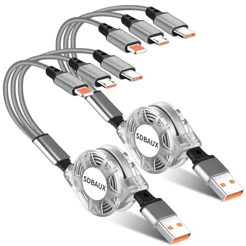 SDBAUX 3A/2Stück Multi USB Kabel, 3 in 1 USB Kabel Einziehbares Schnell USB iPhone Ladekabel Mehrfach Micro USB Typ C iP Port Anschlüsse für iPhone