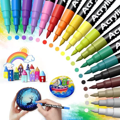 Shadcoler Acrylstifte für Steine Wasserfest, 18 Farben Stifte Steine Bemalen Wasserfest
