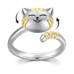 SLIACETE Katze Spinner Ring 925 Sterling Silber Katze Fidget Ring für Angst für Frauen Mädchen Verstellbarer Offener Ring Stressabbau Angst Ring Katzen Schmuck Geschenke für Katzenliebhaber