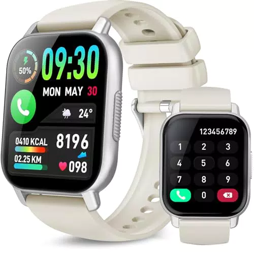 Smartwatch Herren Damen mit Telefonfunktion, 1.85 Zoll Touchscreen Smart Watch mit Pulsmesser Schlafmonitor Schrittzähler