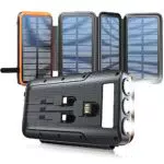 Solar Powerbank 27000mAh, Solar Ladegerät mit 4 Solarpanel und 4 Ausgängen& 2 Eingänge