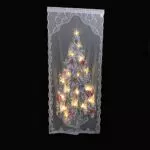 SOLUSTRE 1 Set Beleuchtete Weihnachten Baum Vorhang Panel Spitze Fenster Tür Vorhänge Weihnachten Baum Stange Tasche Vorhänge für Urlaub Partei Hause Dekorationen 102X213cm Weiß
