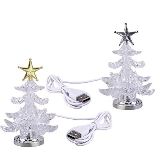 SOLUSTRE 2 Stücke Weihnachtsbaum Nachtlampe LED Mini Christbaum Nachtlicht USB Schreibtischlampe Bunte Licht Weihnachten Tischlampe Party Festival Schlafzimmer Weihnachtsdekoration Geschenk