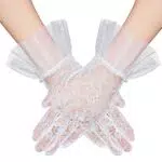 Spitze Brauthandschuhe Kurze Damen Mesh Handschuhe Weiße Perlen Tüll Handschuhe Hochzeit Braut Handschuhe Teeparty Handschuhe Damen Party Hochzeit Accessoires