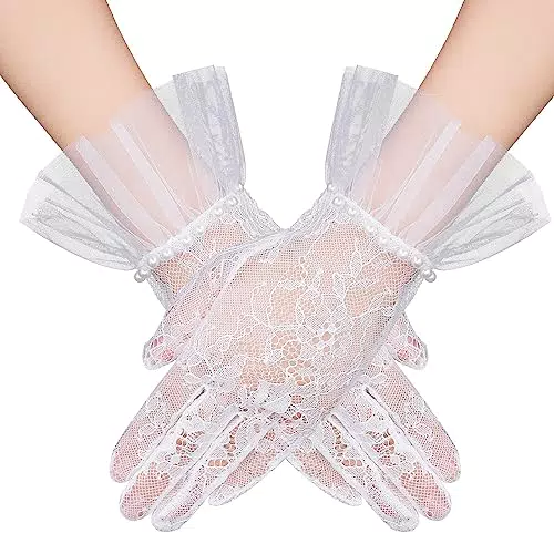 Spitze Brauthandschuhe Kurze Damen Mesh Handschuhe Weiße Perlen Tüll Handschuhe Hochzeit Braut Handschuhe Teeparty Handschuhe Damen Party Hochzeit Accessoires