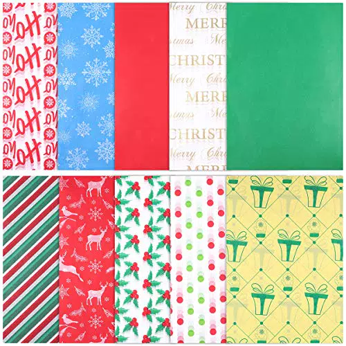 STOBOK 150 Blatt Weihnachten Seidenpapier, 10 verschiedene Design Geschenkpapier für Xmas Buntes Papier Taschen Dekoration und Weinflaschen