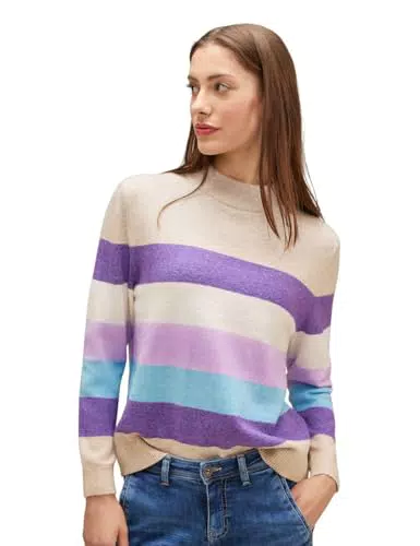 STREET ONE Damen A302537 Strickpullover Gestreift, Spring Sand Melange