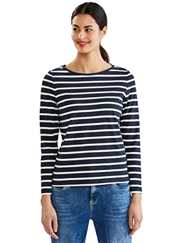 Street One Damen A319234 Streifenshirt, Deep Blue
