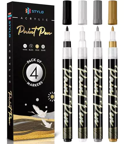 Stylo 4 Stück Metallic Marker Stifte Set Weiß, Schwarz