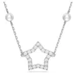 Swarovski Stella Halskette, Weiße und Rhodinierte Damenhalskette mit Strahlenden Swarovski Kristallen